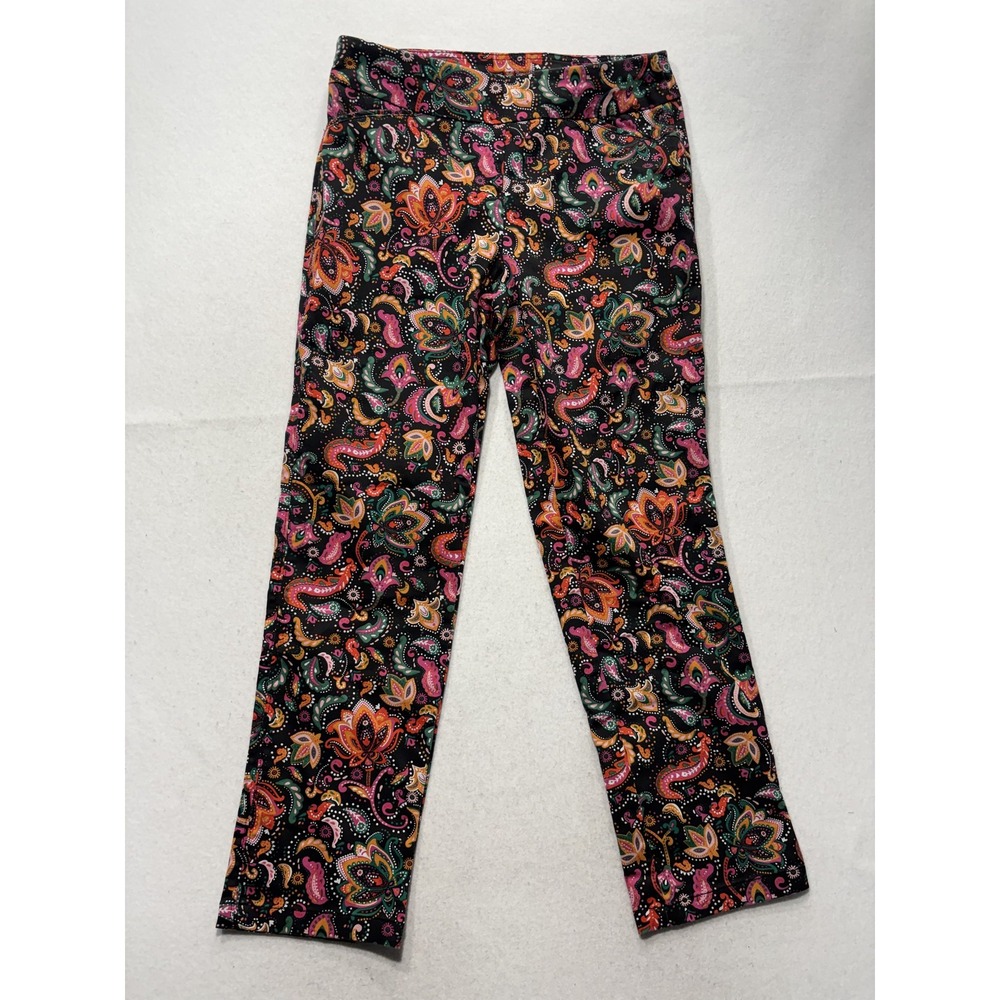Croft & Barrow Womens 10 Black Paisley Effortless Stretch Pull On Dress Pants